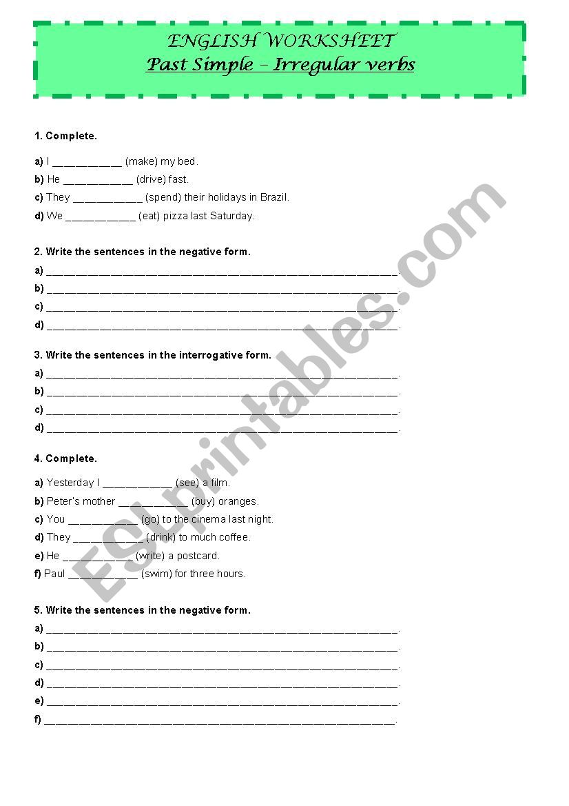 Past Simple - Irregular verbs worksheet