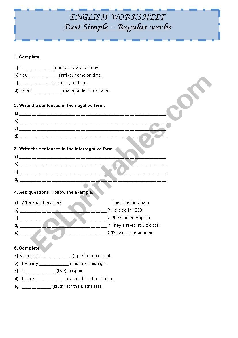 Past Simple - Regular verbs worksheet