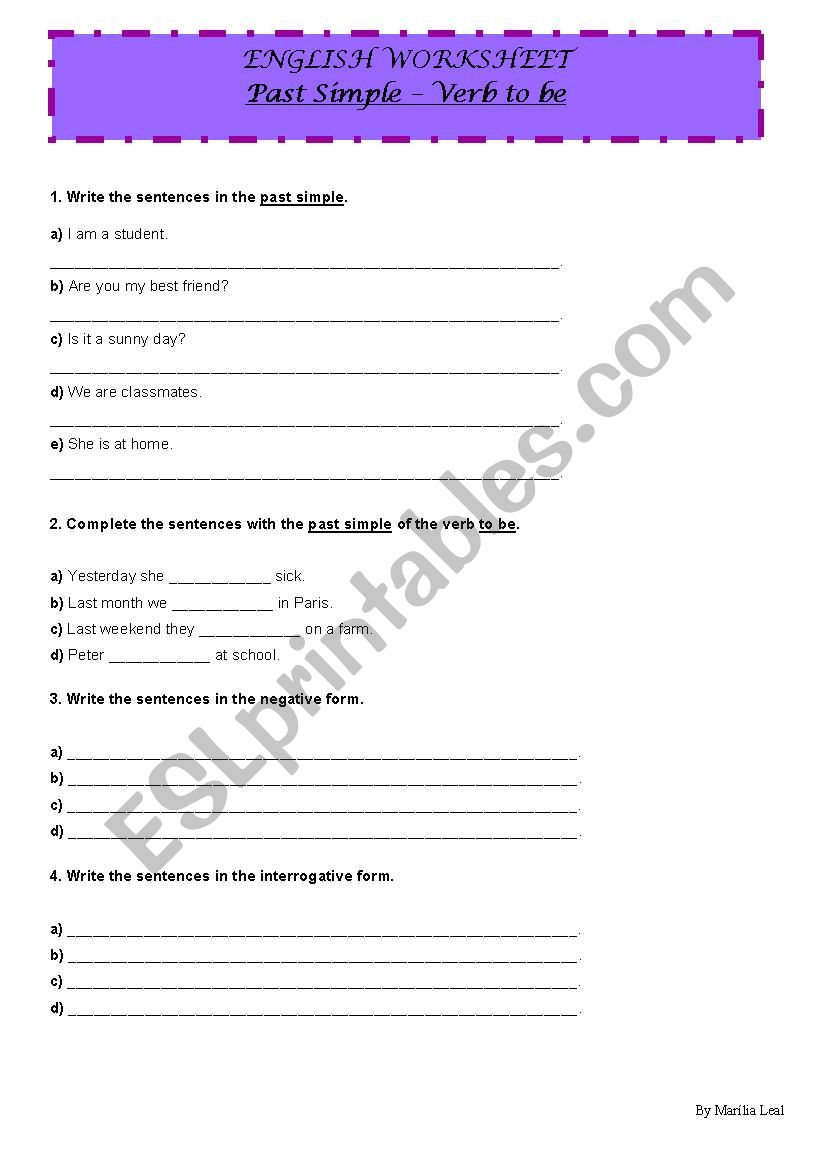 Past Simple - Verb TO BE worksheet