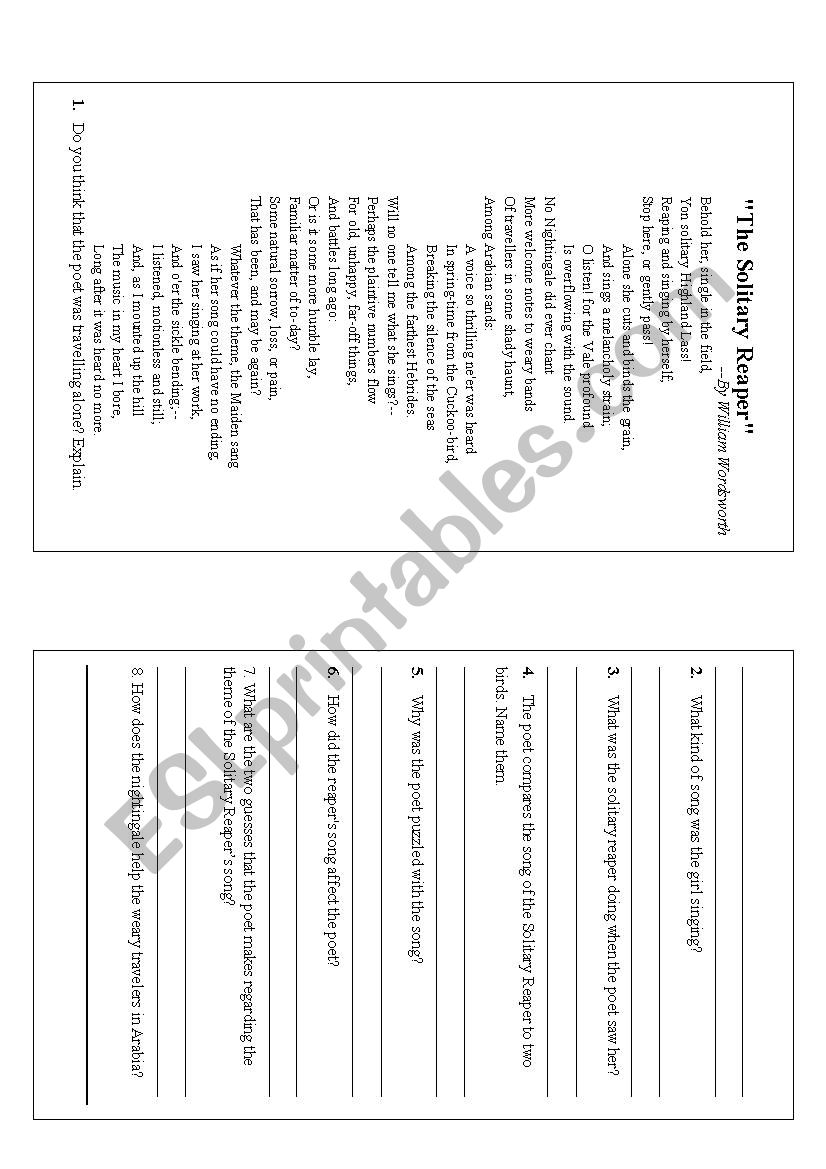 Poem Comprehension worksheet