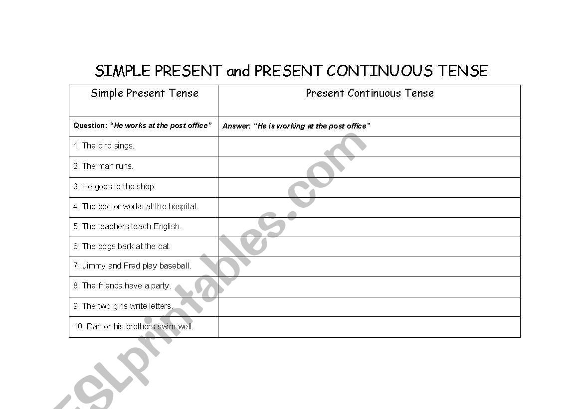 Present, Past and Continuous tense
