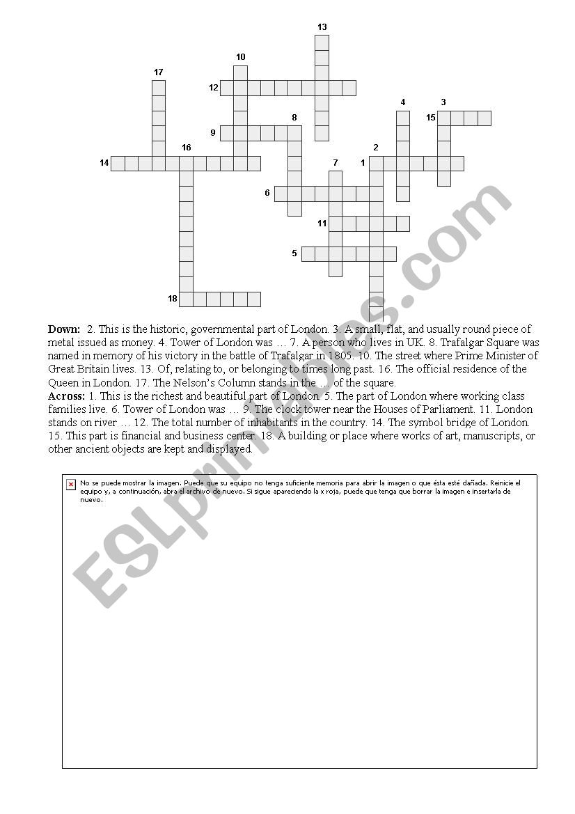 London crossword with answers worksheet