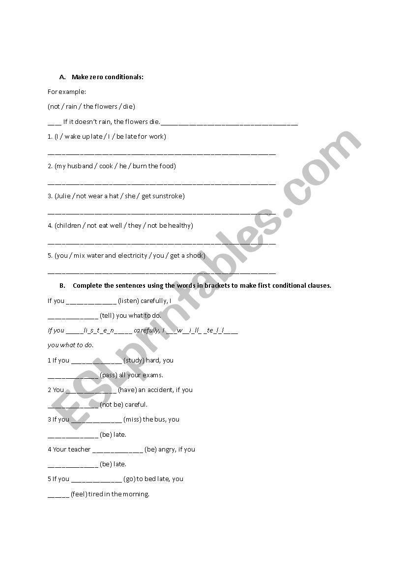 zero and first conditionals worksheet