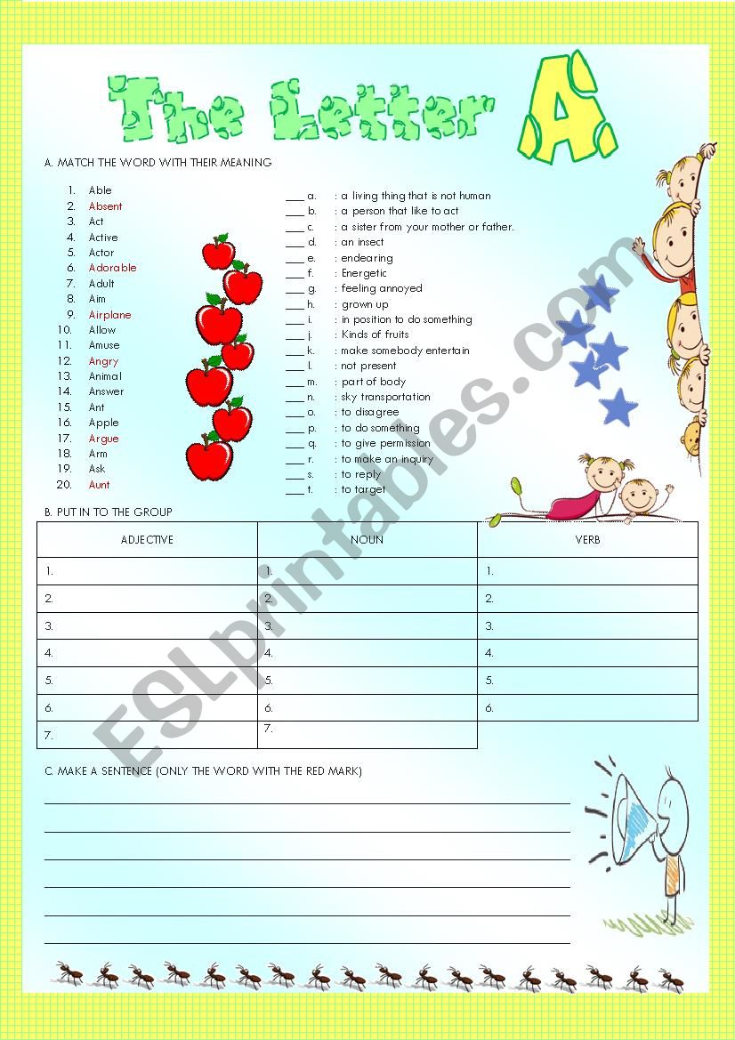 WORD BEGIN WITH A (VERB, NOUN AND ADJECTIVES