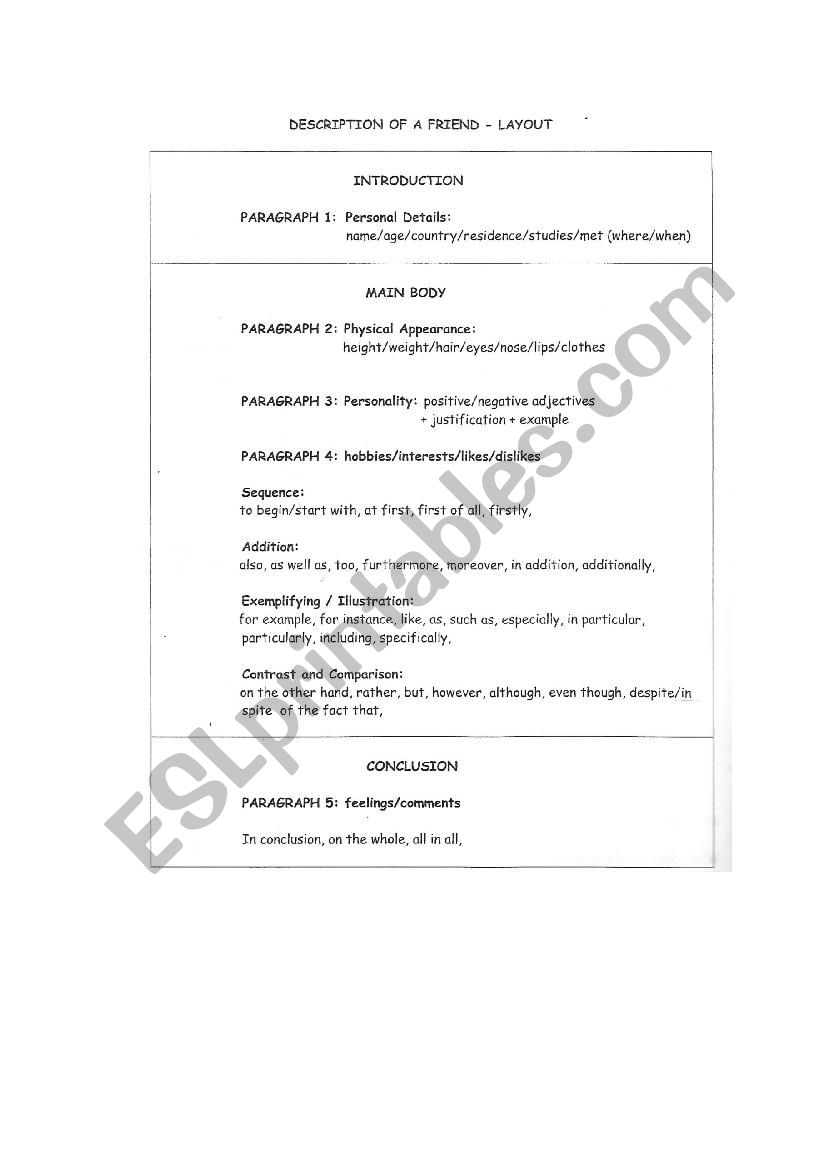 Layout Description worksheet
