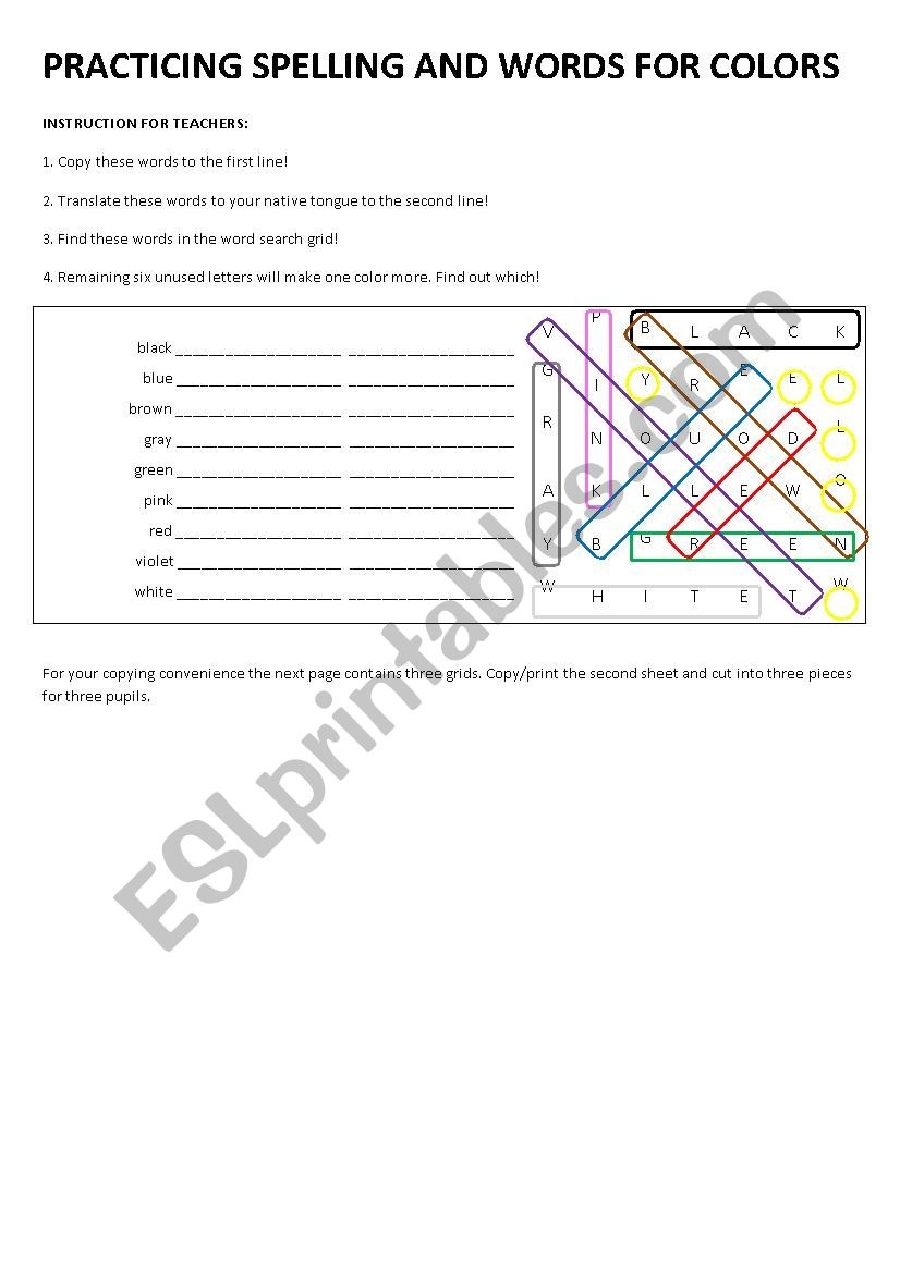 Colors Word Search worksheet