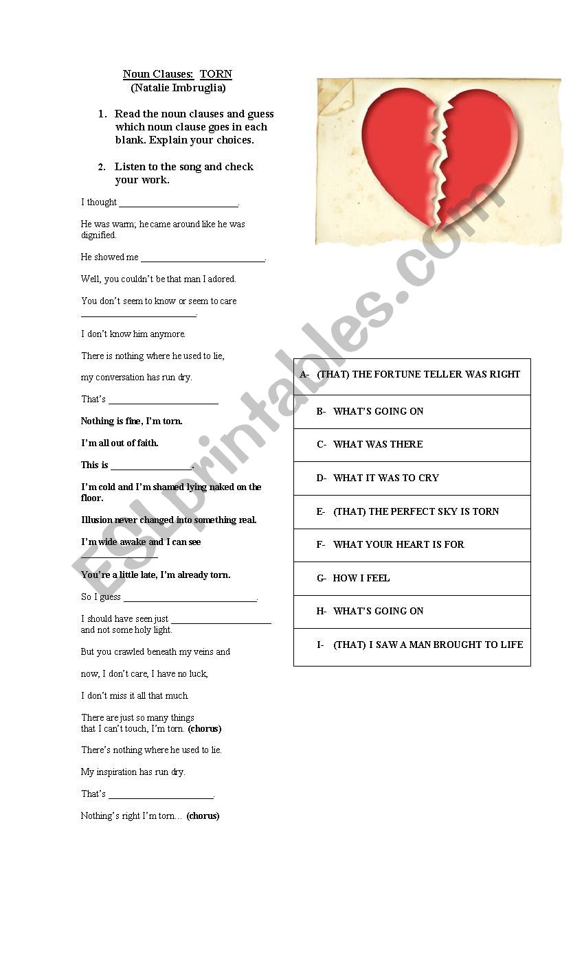 Noun Clauses Song worksheet