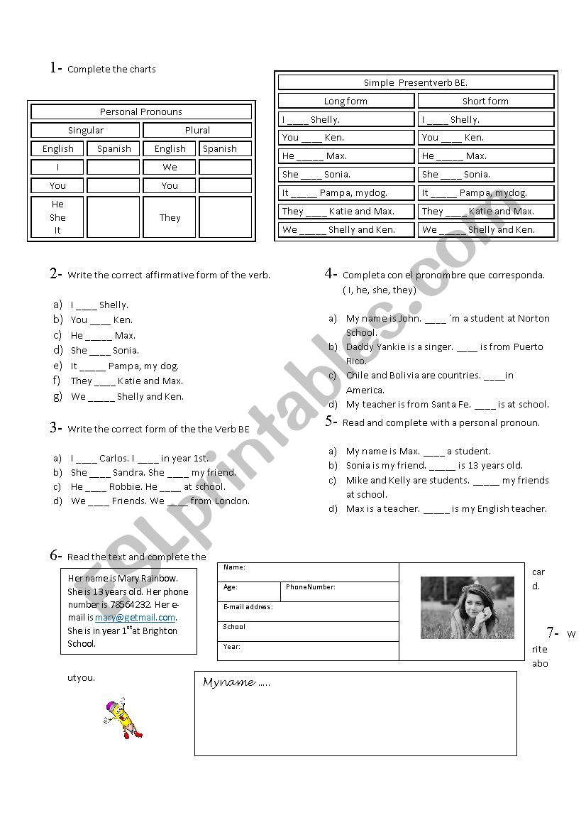 Simple Present Verb To BE worksheet