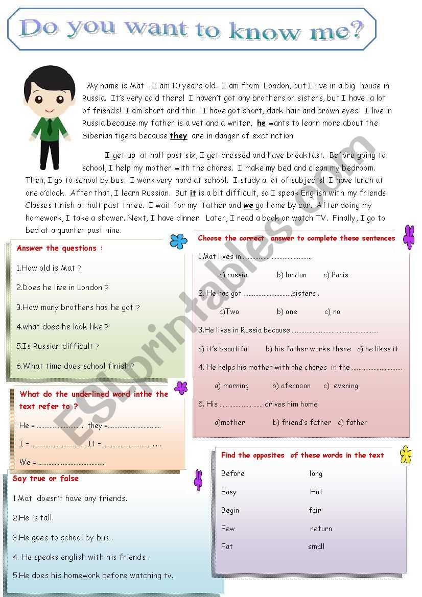 Do you want to know me? worksheet