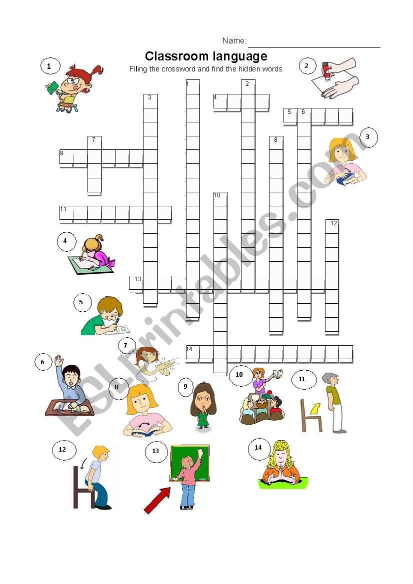 Classroom language crossword worksheet