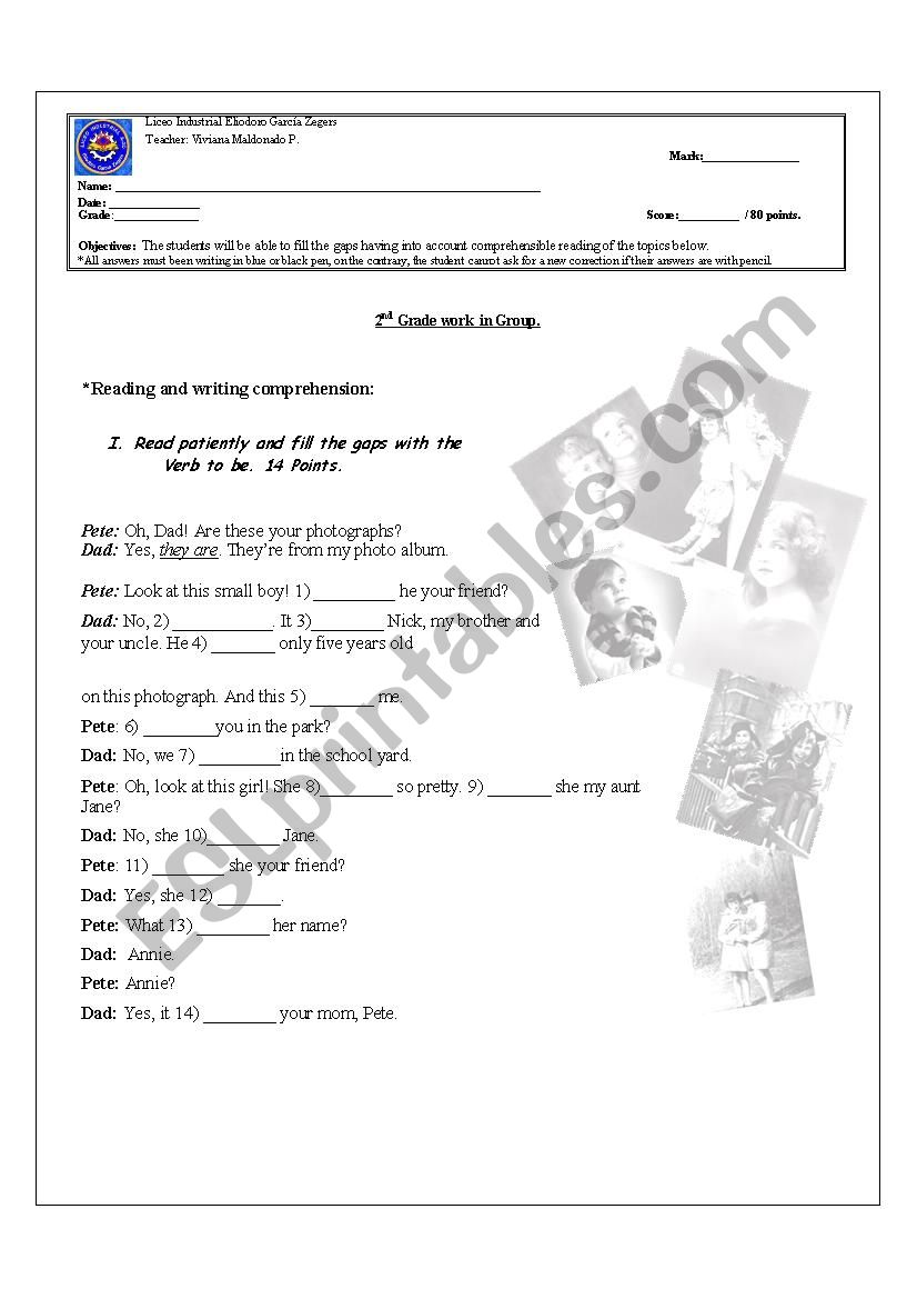 verb to be and pronouns worksheet