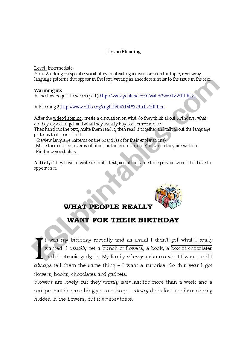 Birthday worksheet