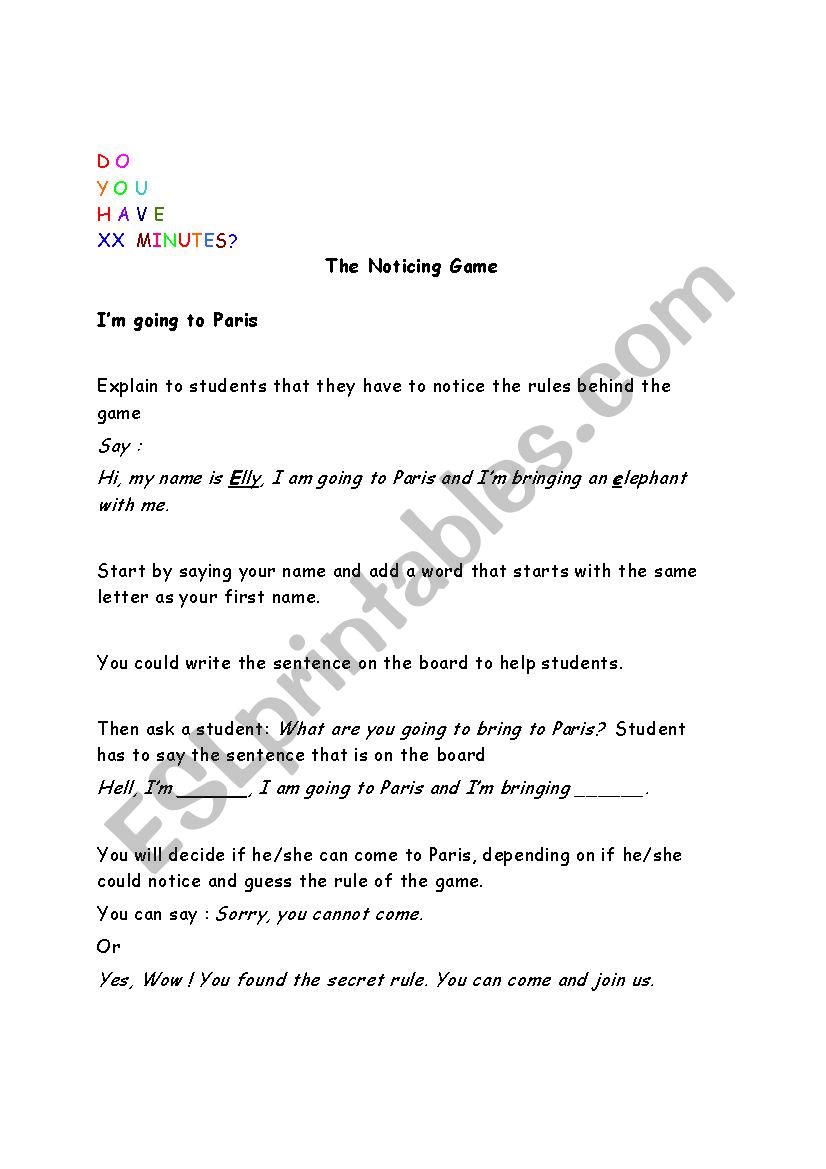 the noticing game worksheet