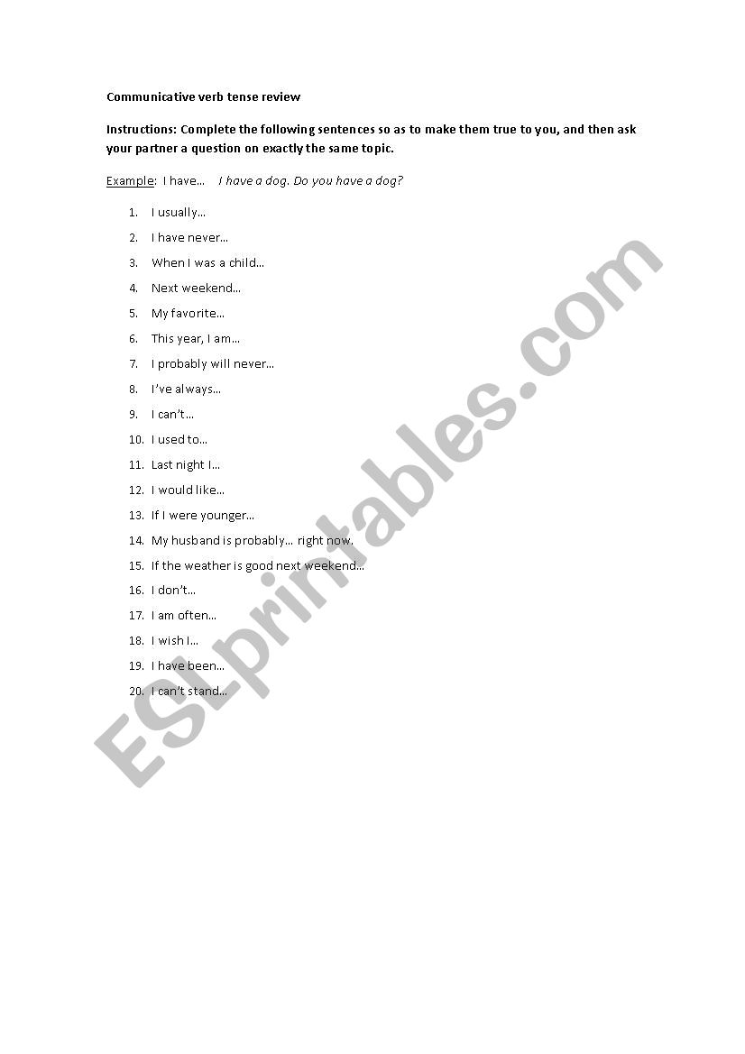 Communicative verb tense review