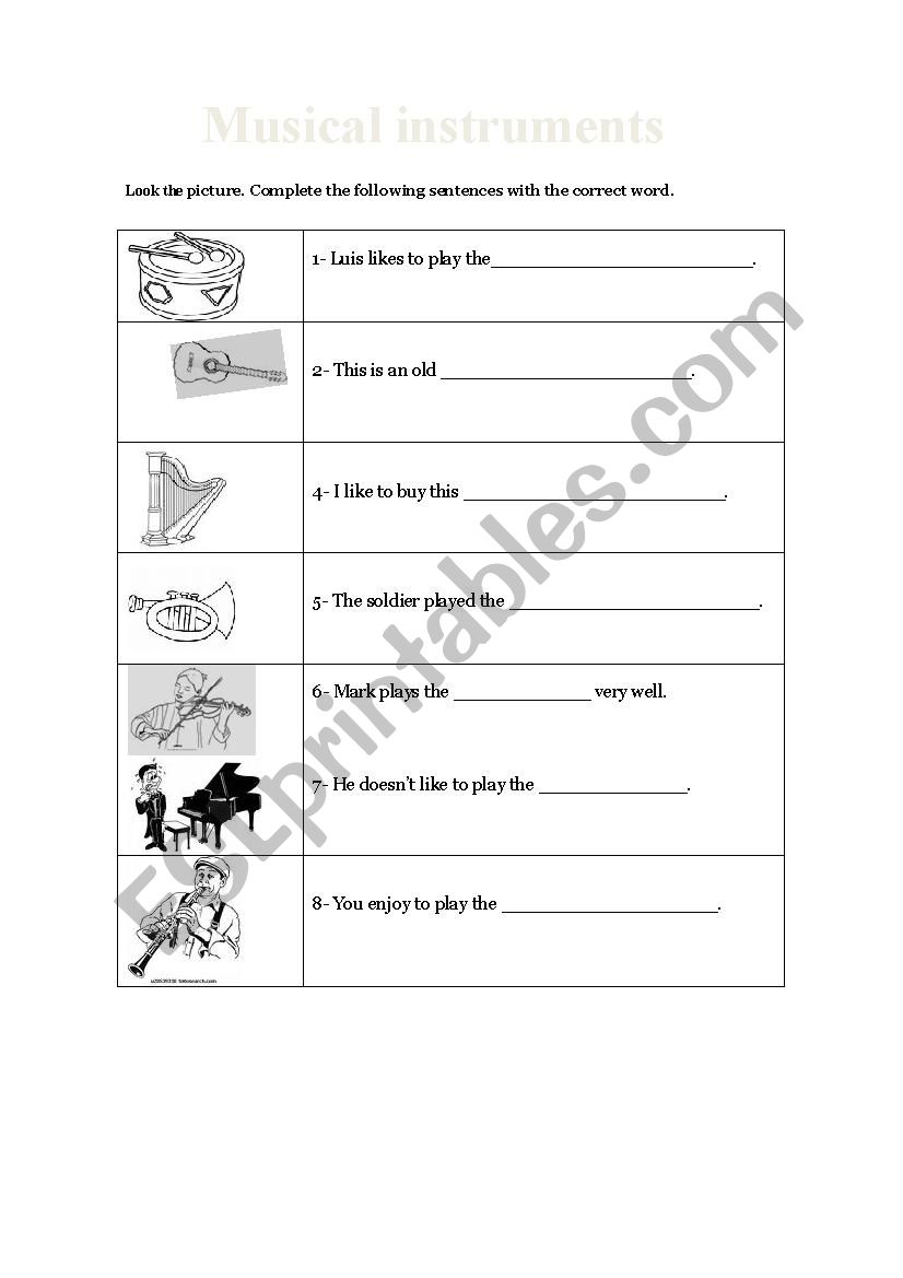 musical instruments worksheet