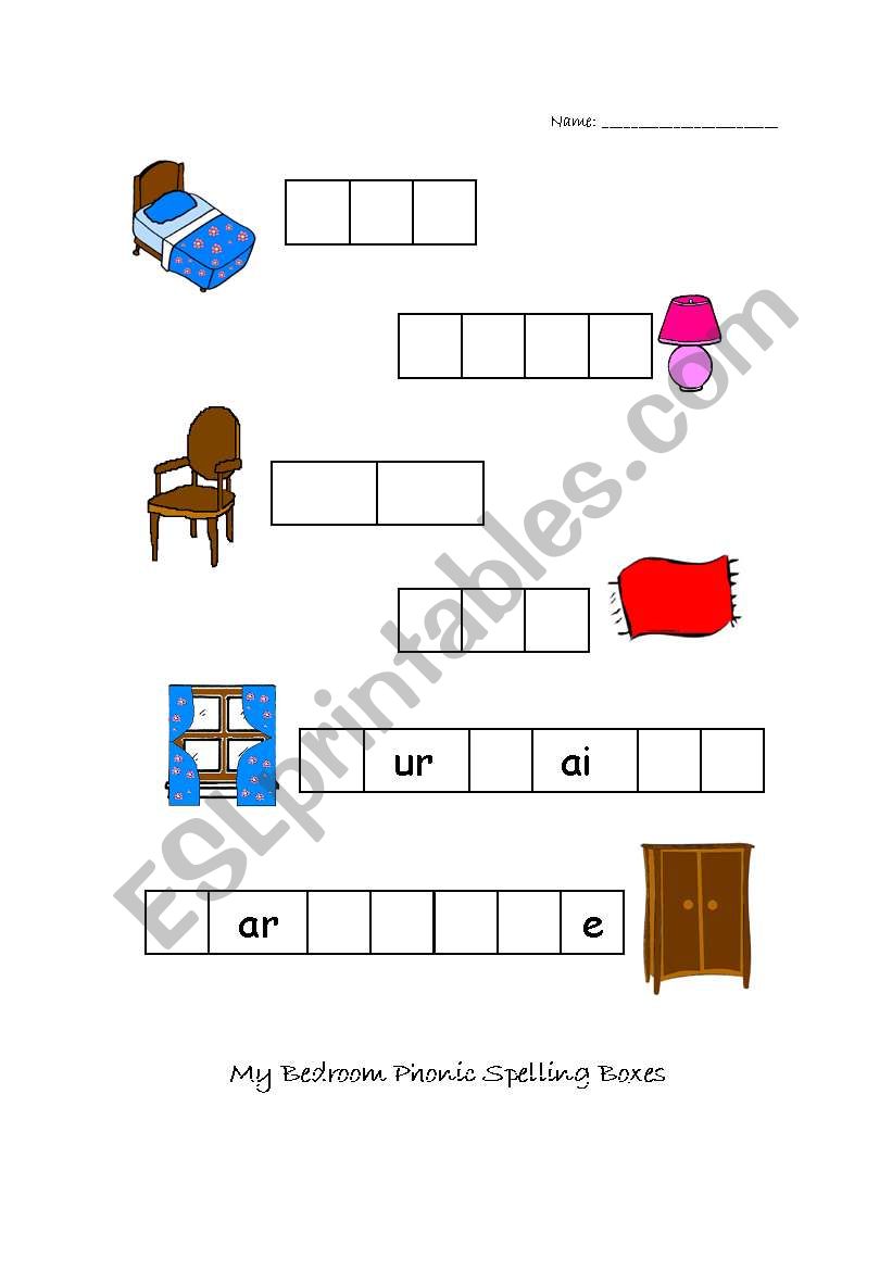 My Bedroom Writing with Phonic Spelling Boxes (2 pages)