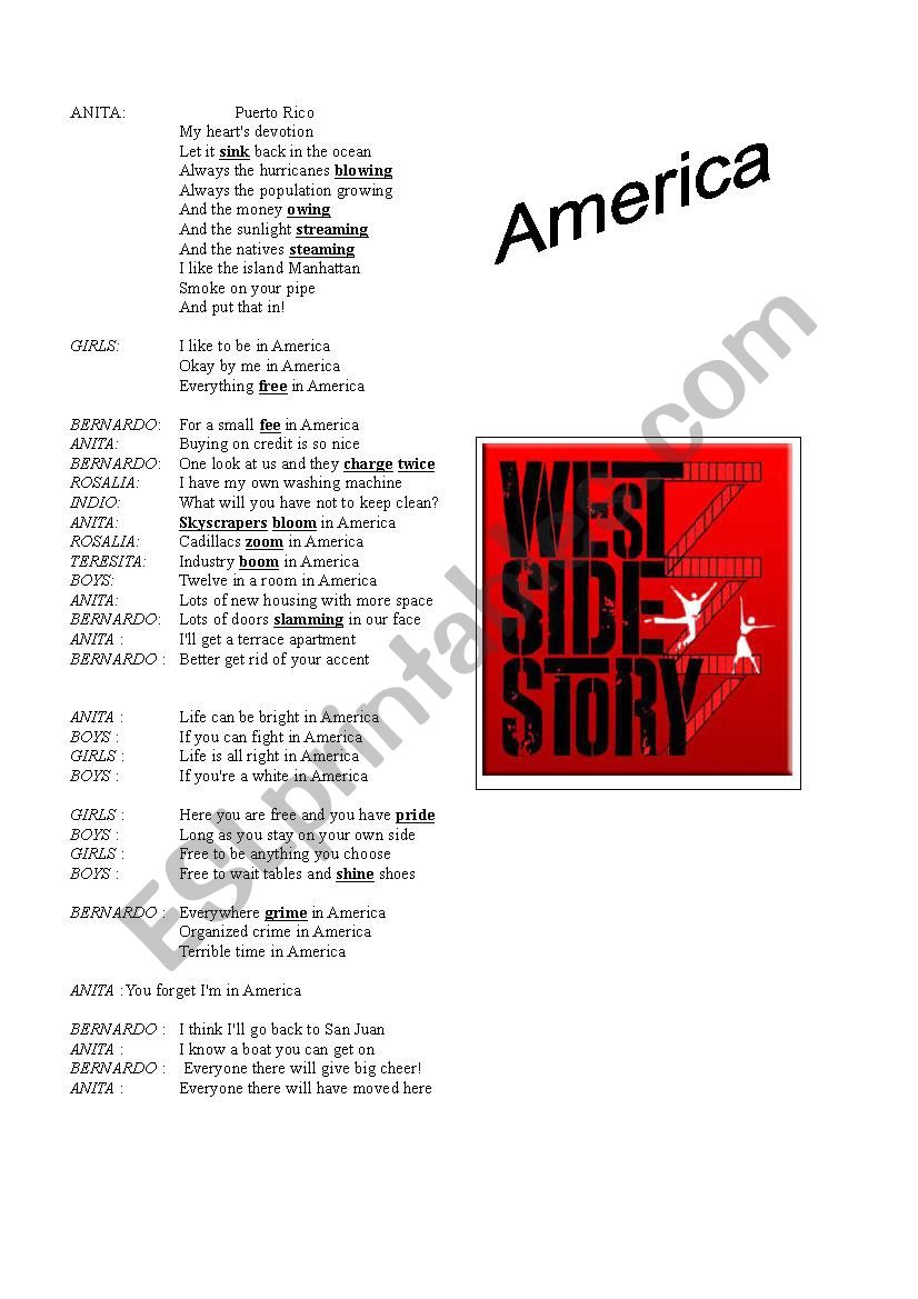 West Side Story America worksheet