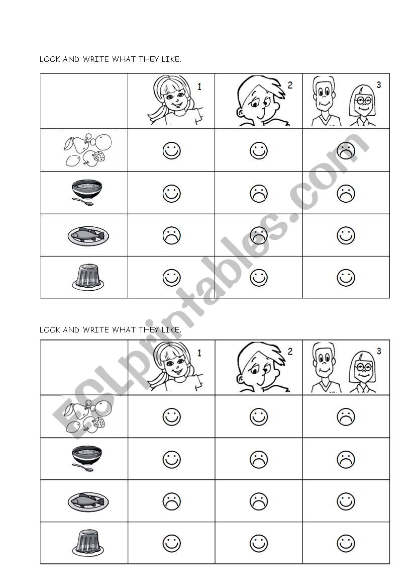 likes and dislikes worksheet