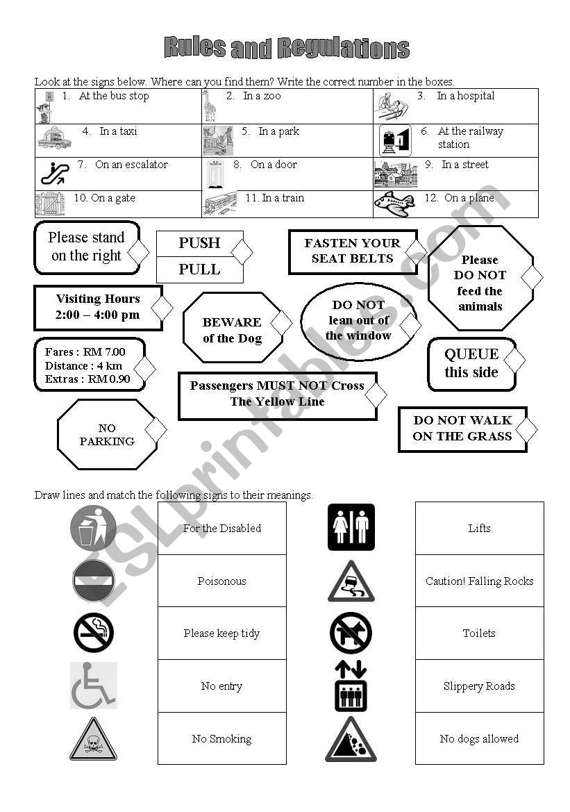 signs worksheet