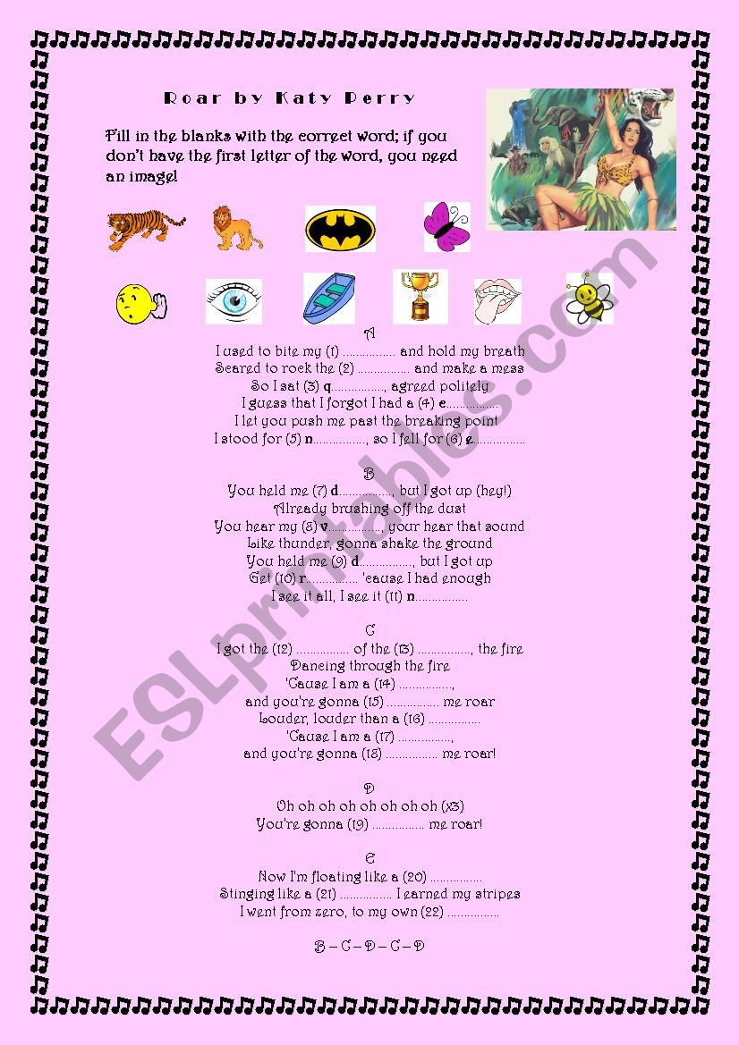 Roar by Katy Perry worksheet