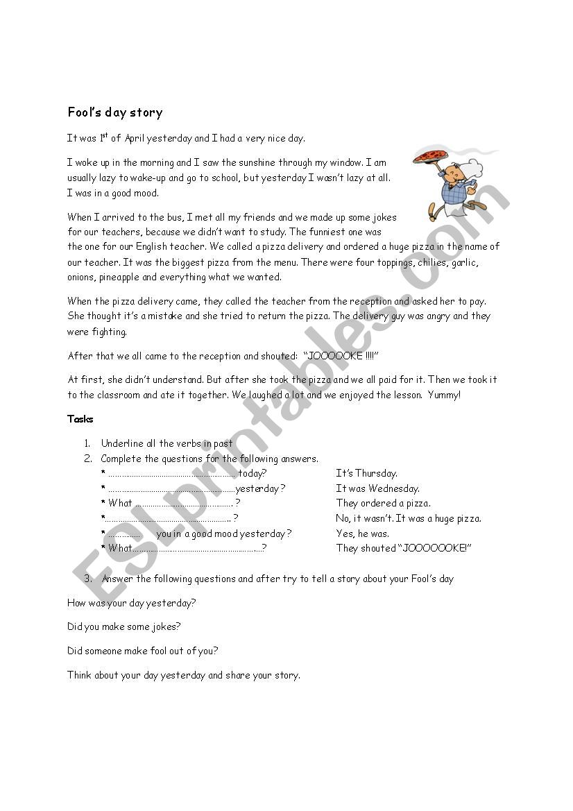 Fools´ day story worksheet