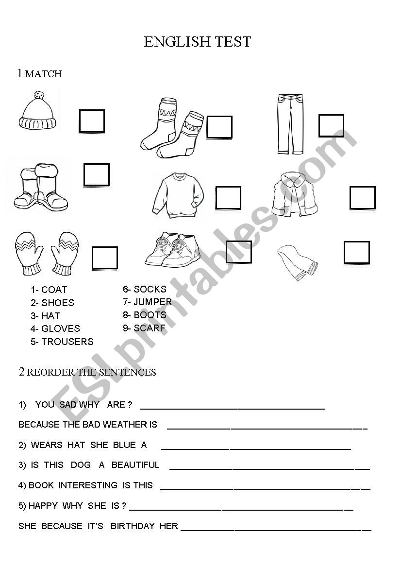 Clothes and reorder  worksheet