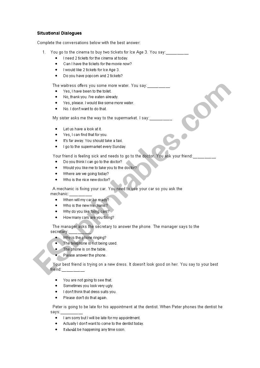 Situation quiz worksheet