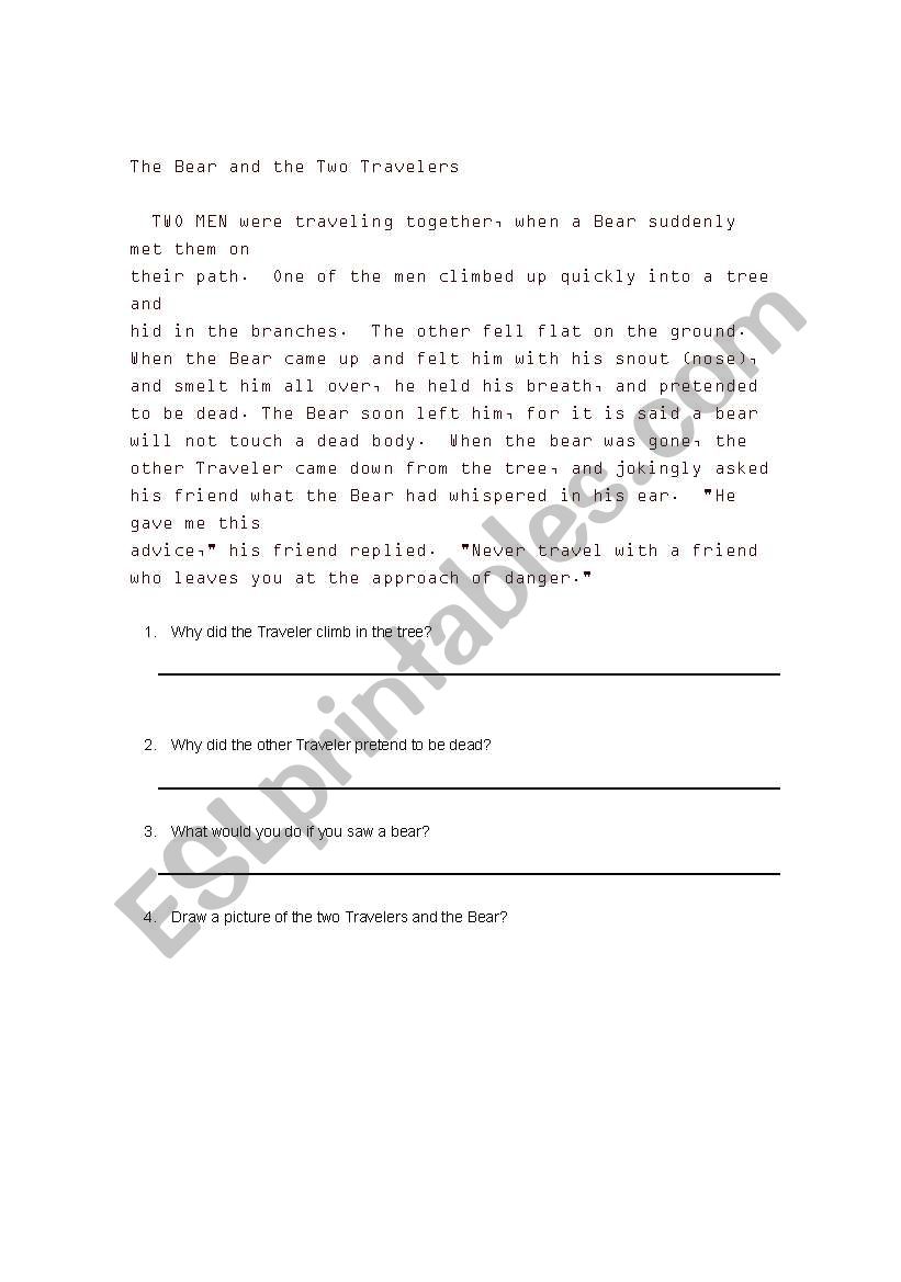 Aesops Fables Worksheet worksheet