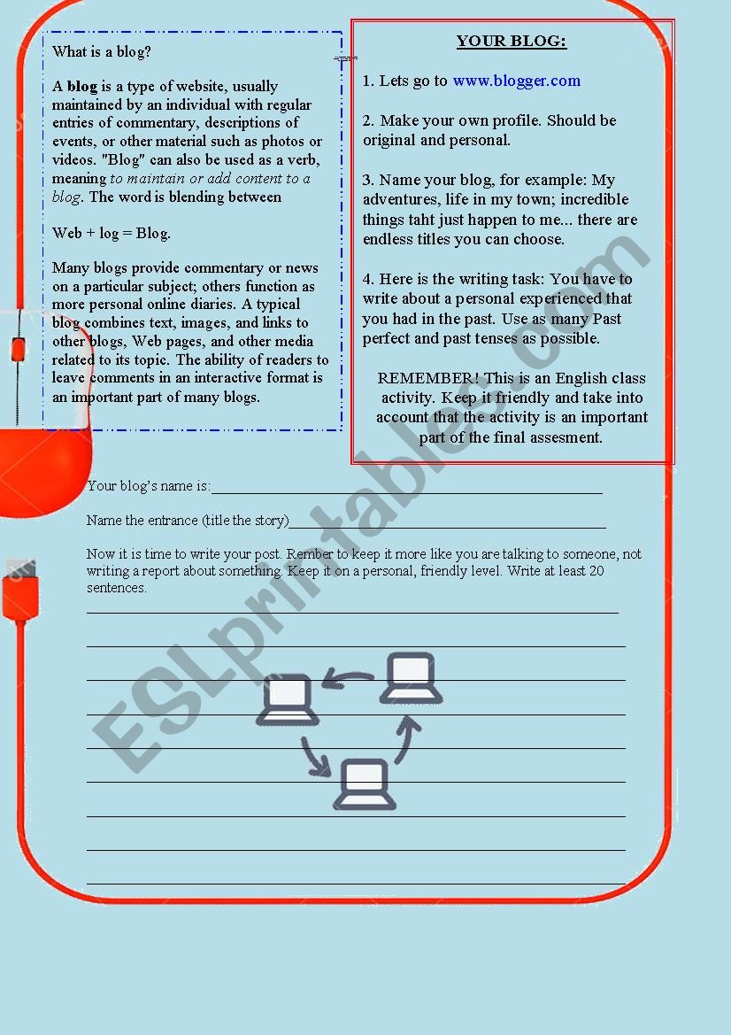 Write a Blog entrance worksheet