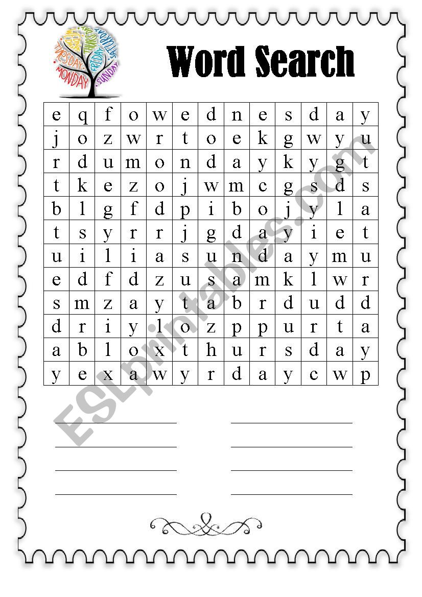 Days of week - Wordsearch worksheet