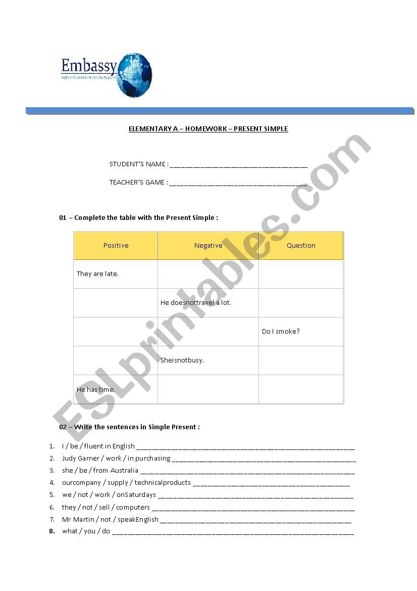 Present Simple worksheet