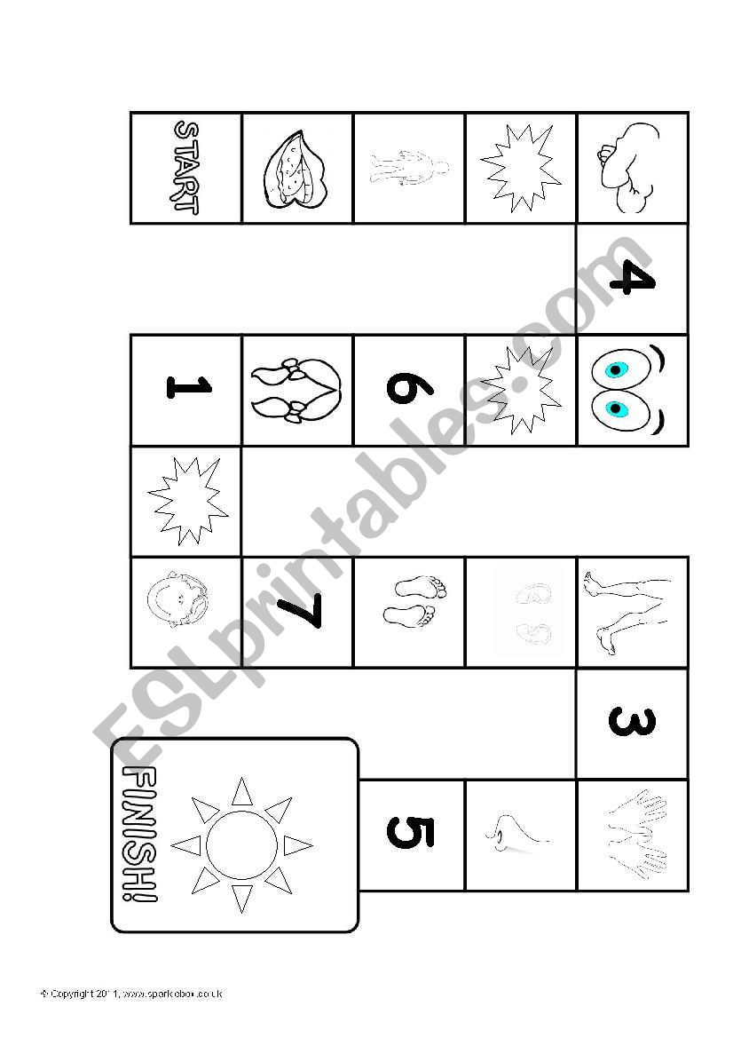 Body parts, colours and numbers board game