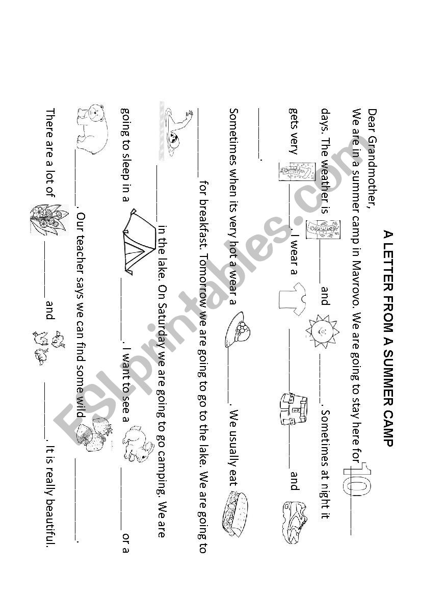 Letter from a summer camp worksheet