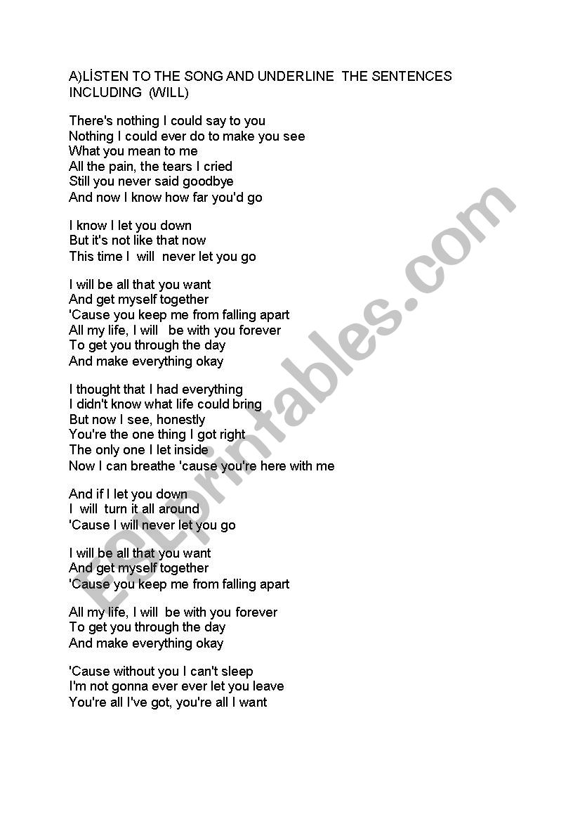 Song For Wyll Esl Worksheet By Semavice Song For Wyll Esl Worksheet By Semavice