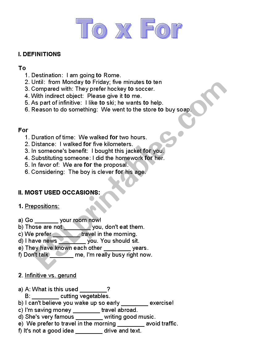 To x For worksheet