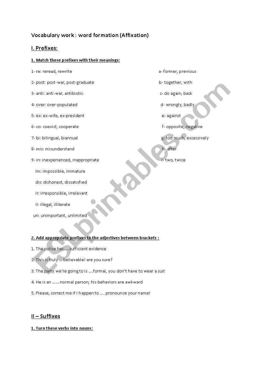 Affixation worksheet