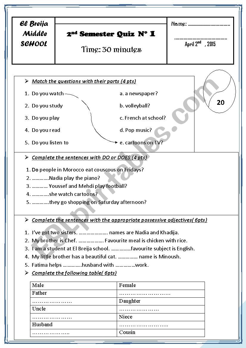 Quiz worksheet