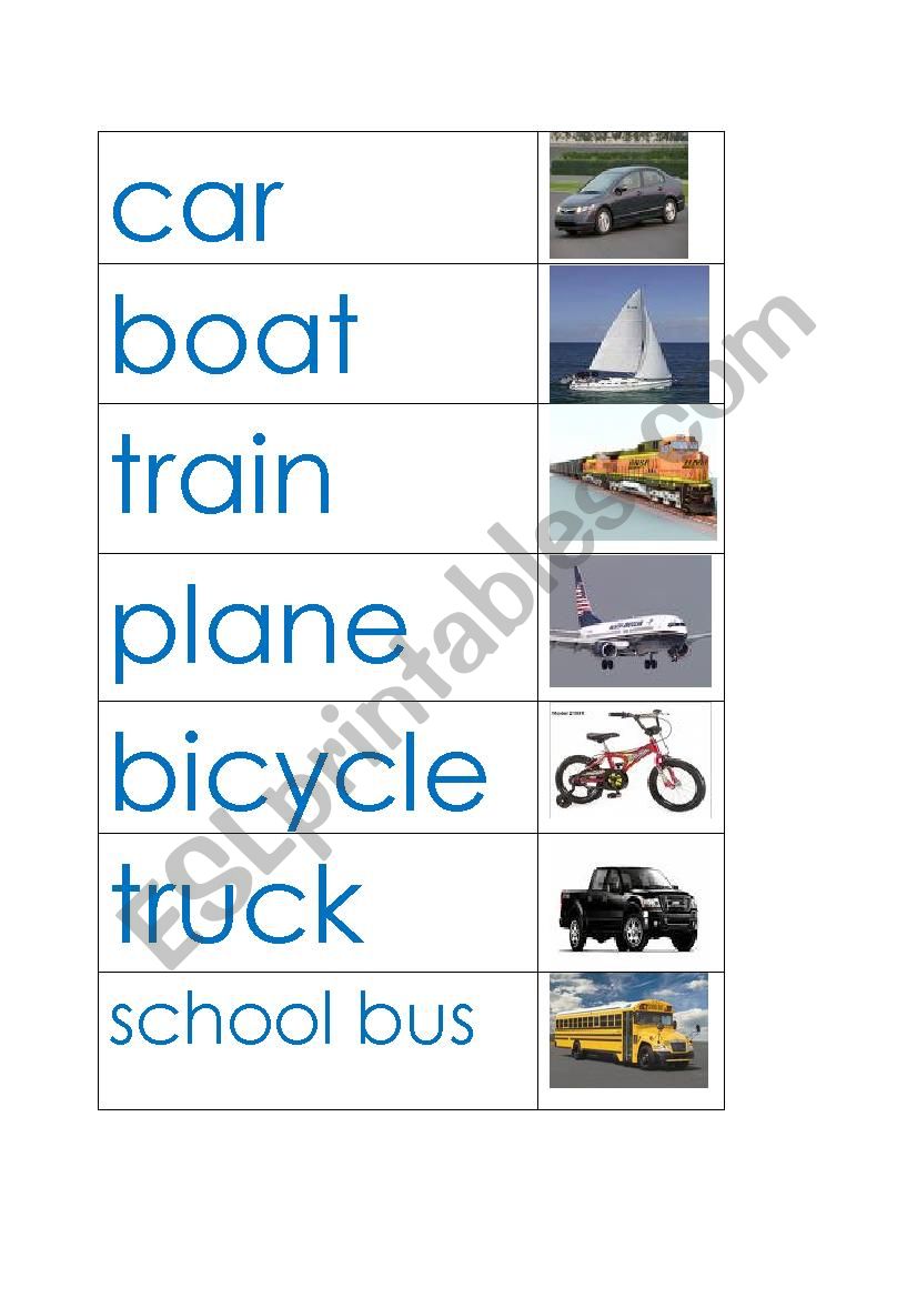 Transportation word wall  worksheet