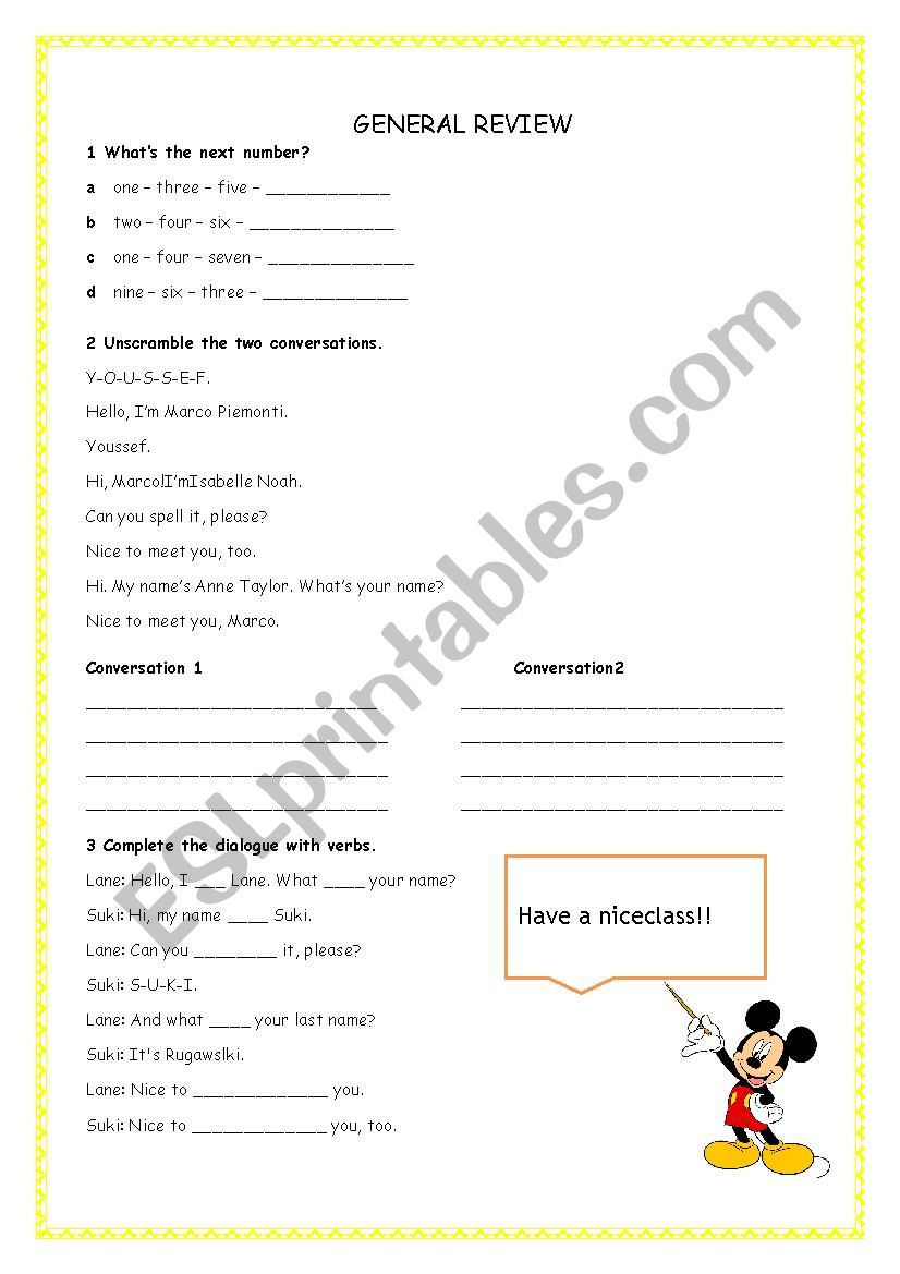 General review worksheet