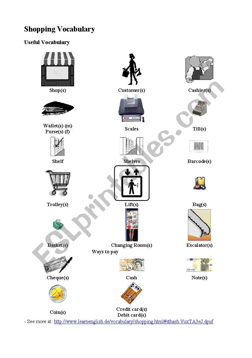 shopping vocabulary worksheet