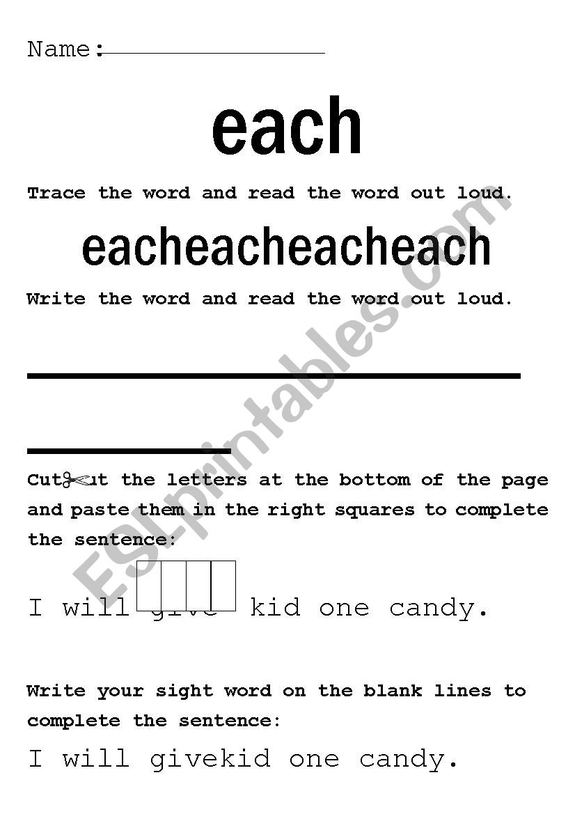 HFW Â´eachÂ´ worksheet worksheet