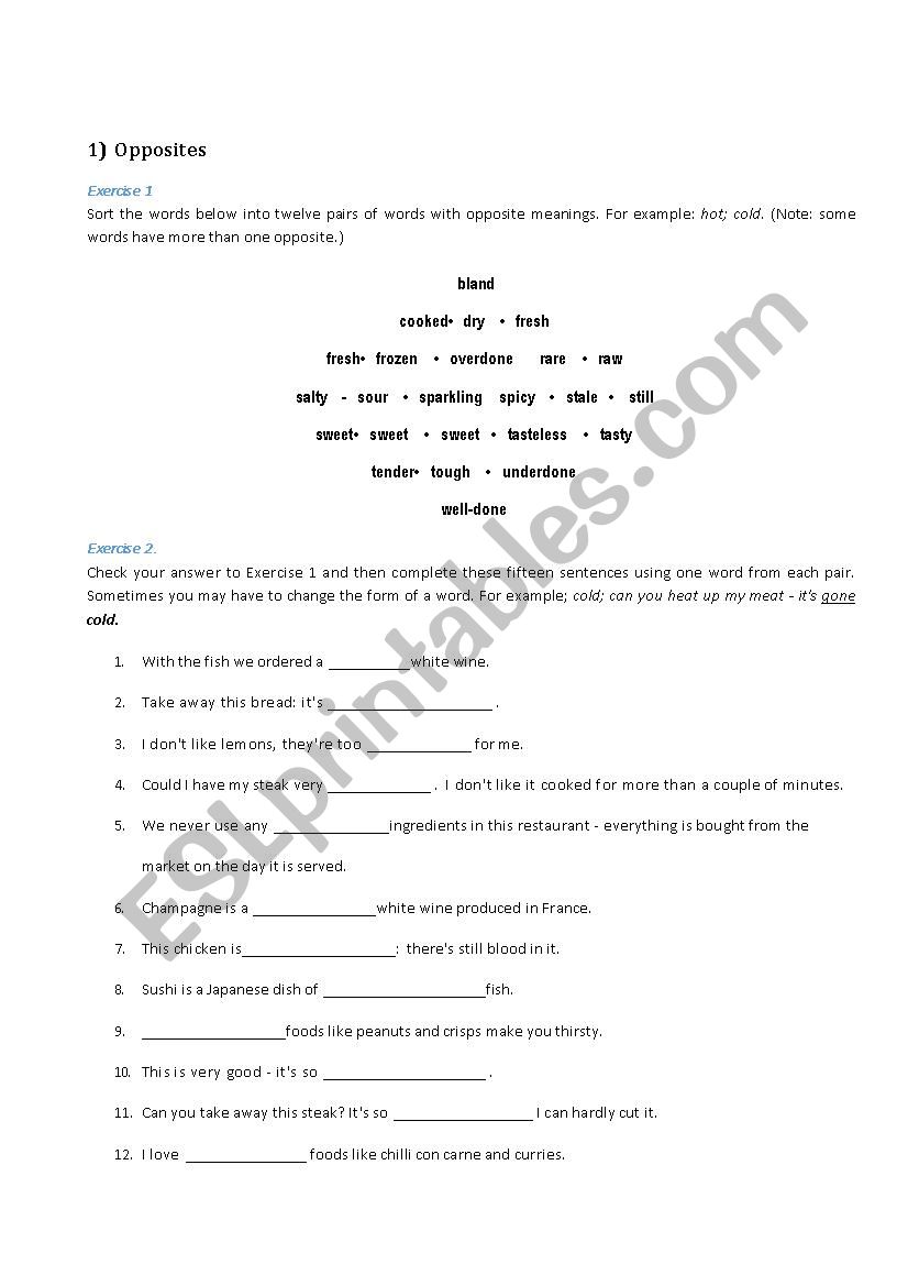 Opposites worksheet