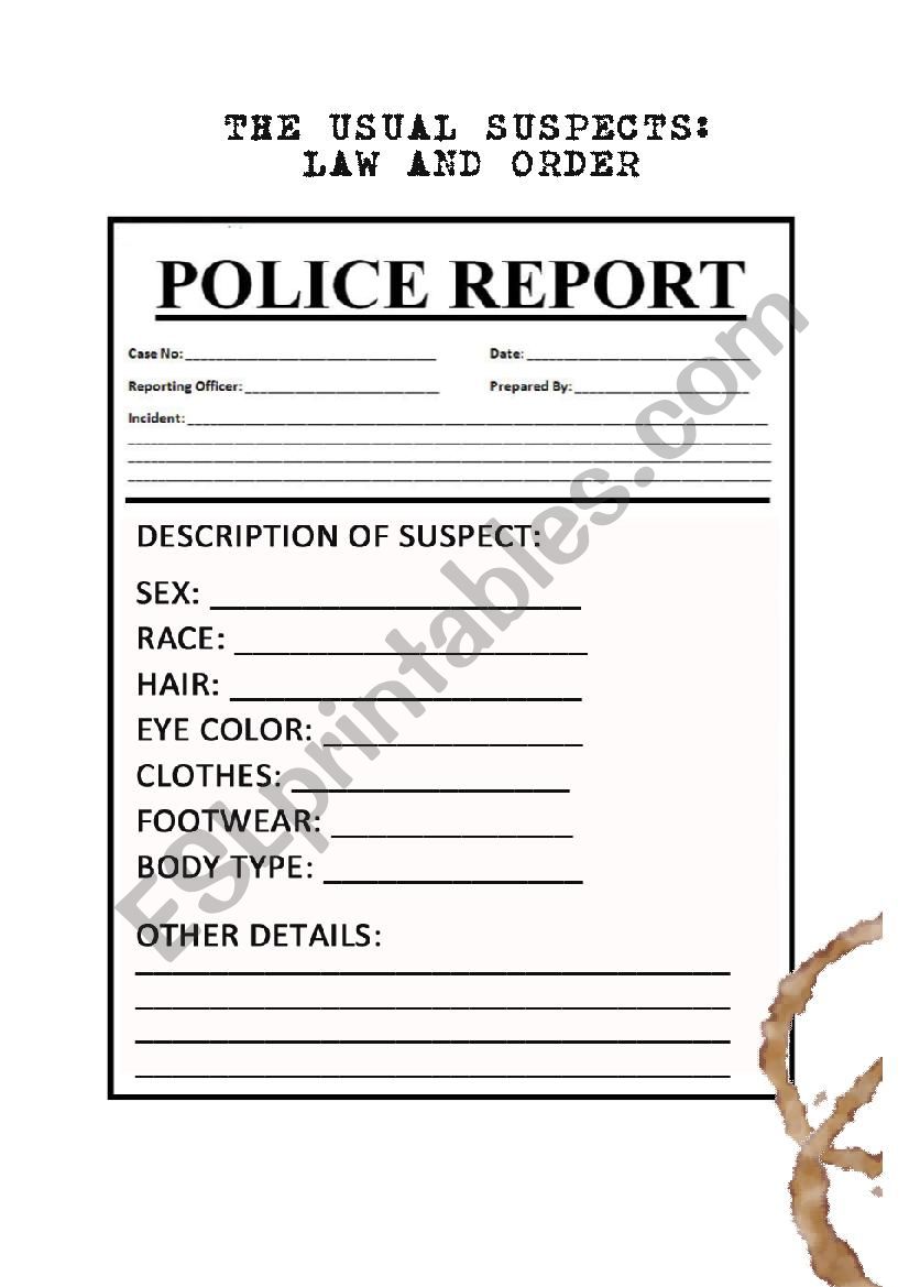 POLICE REPORT FORM FOR ROLE PLAYS