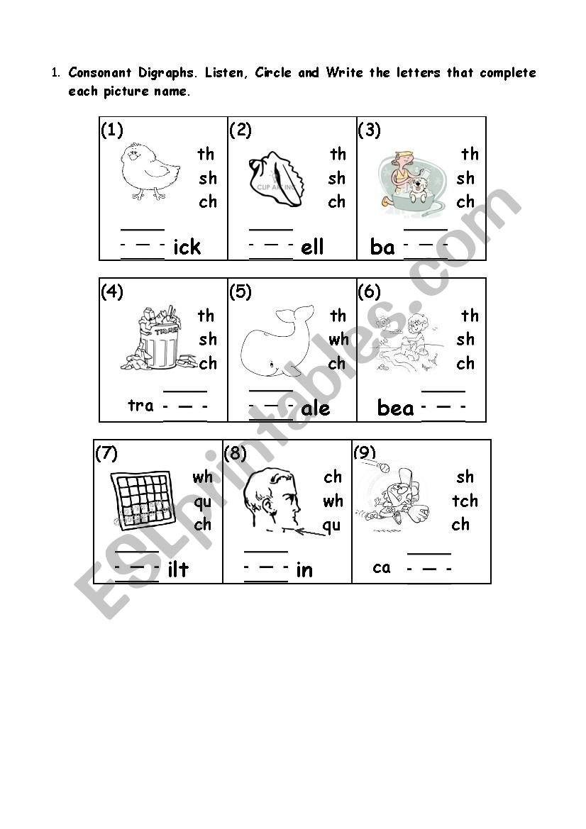 Consonant Digraph  worksheet
