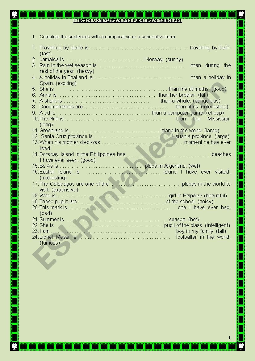 Comparatives and superlatives worksheet