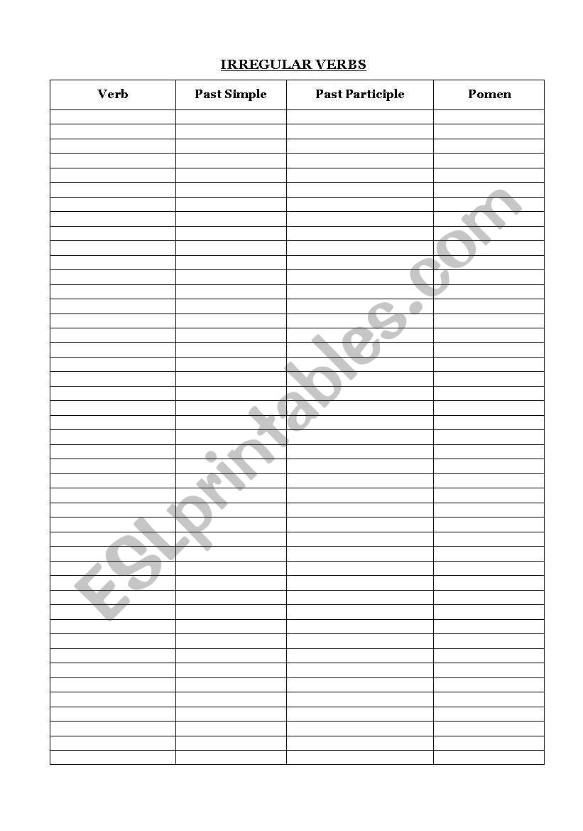 Irregular verbs worksheet