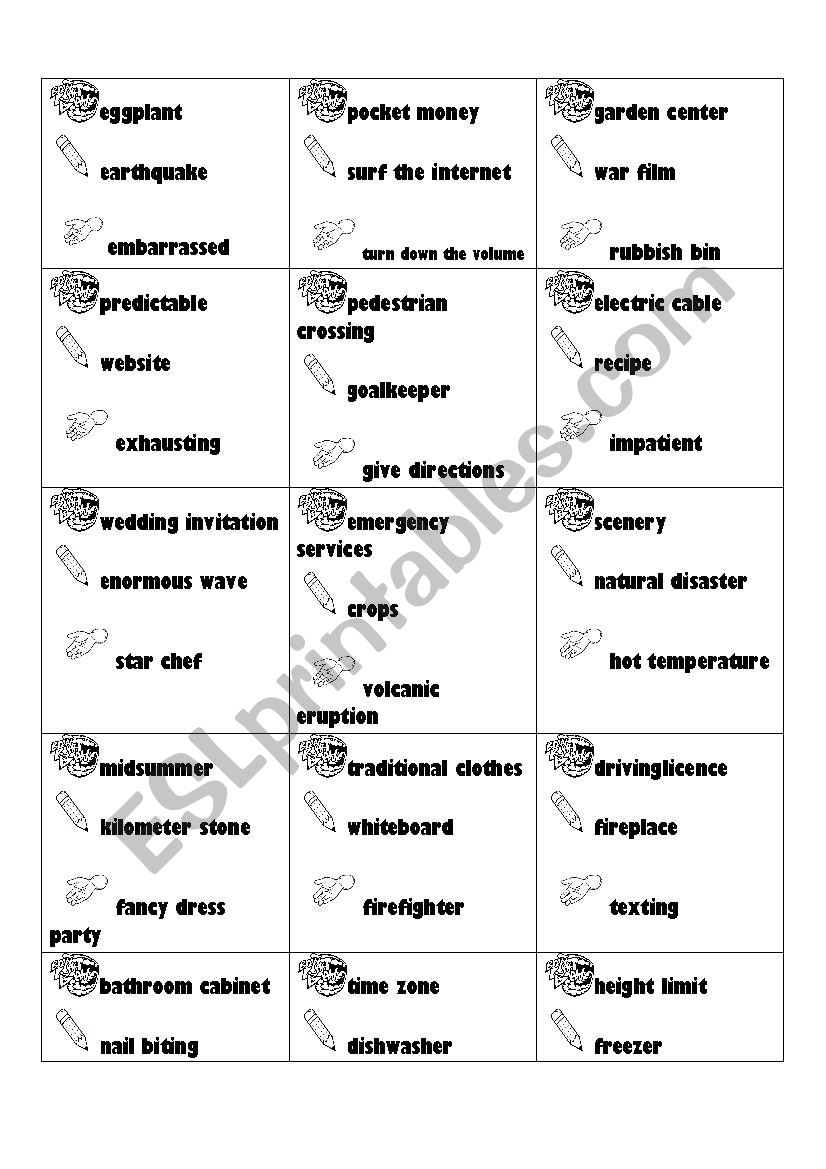 Â´ActivityÂ´ cards -charades with show tell and draw