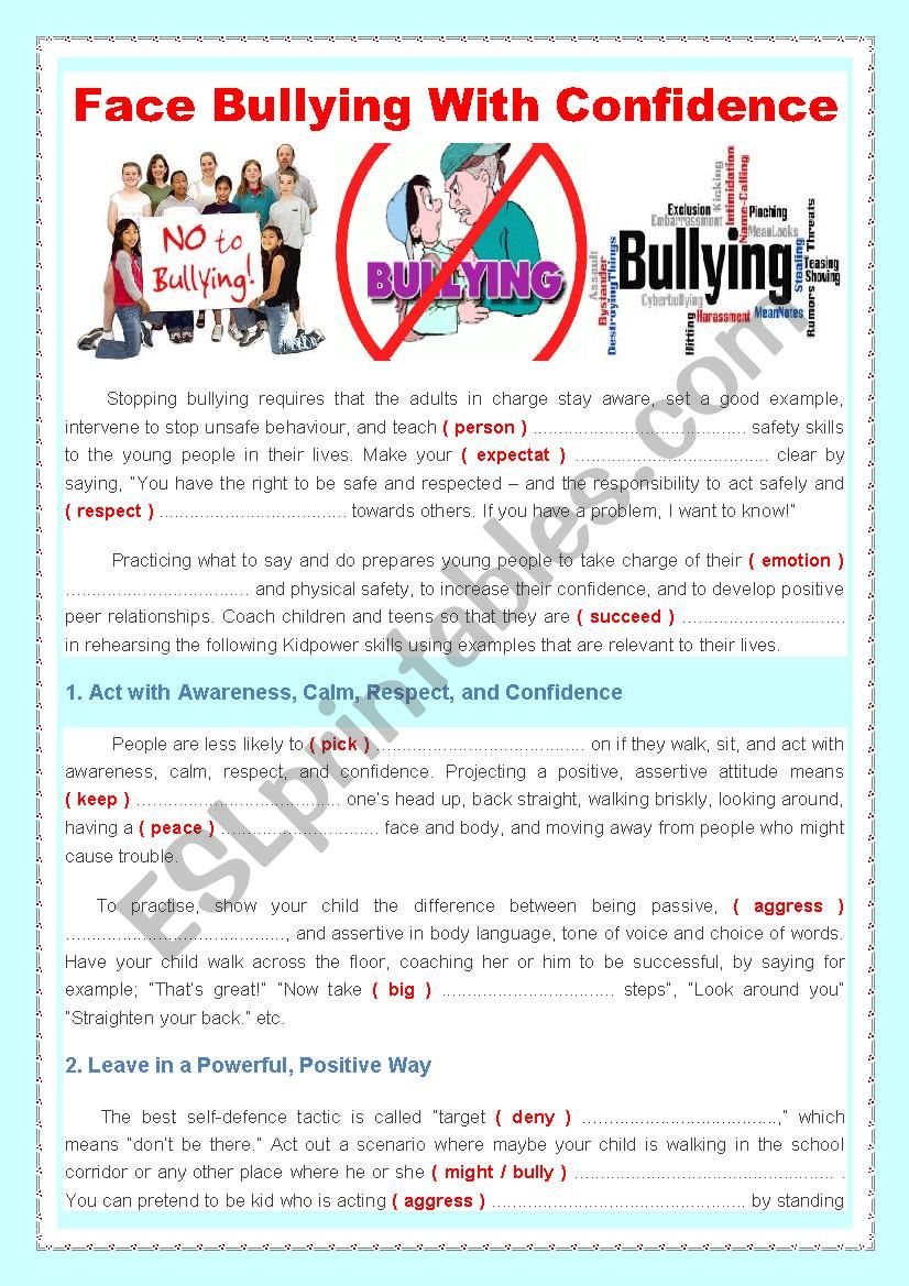 Face Bullying With Confidence worksheet