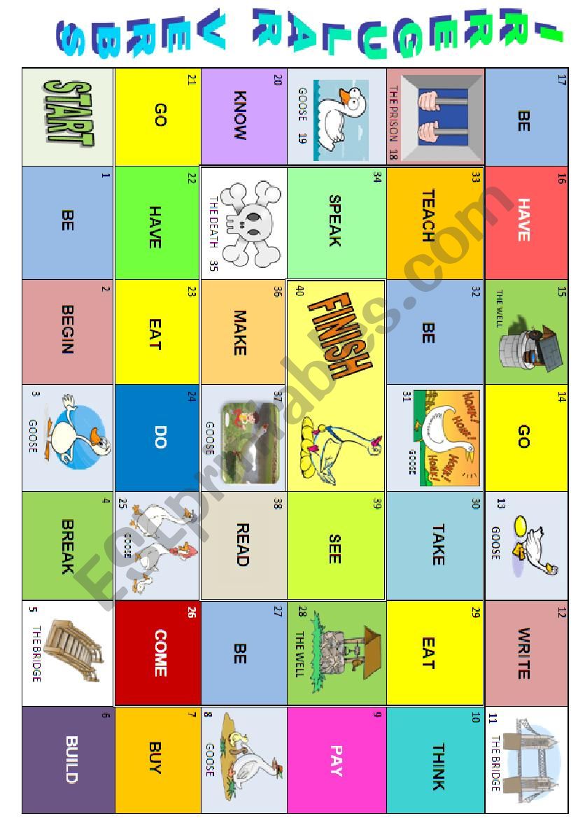 IRREGULAR VERBS goose game worksheet