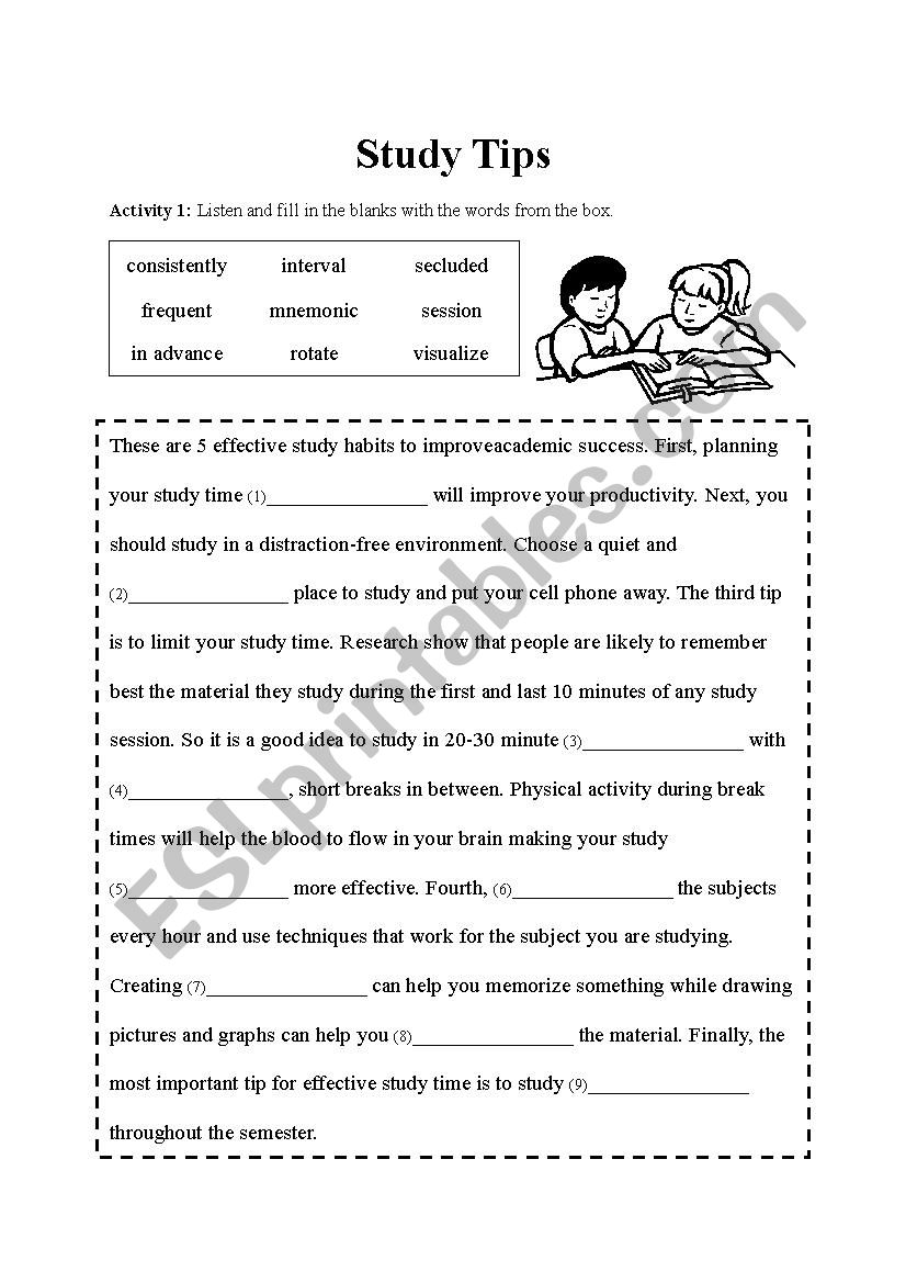 Study Tips worksheet